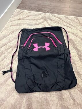 Under Armour Black Drawstring Backpack with Pink Accents